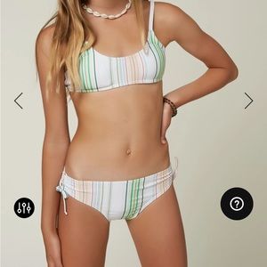 o’neill GIRL'S BEACH STRIPE SCOOP BRALETTE TOP SWIM SET size 12